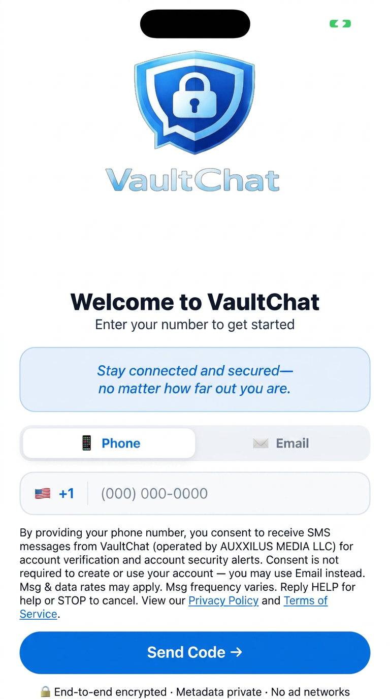 VaultChat welcome screen
